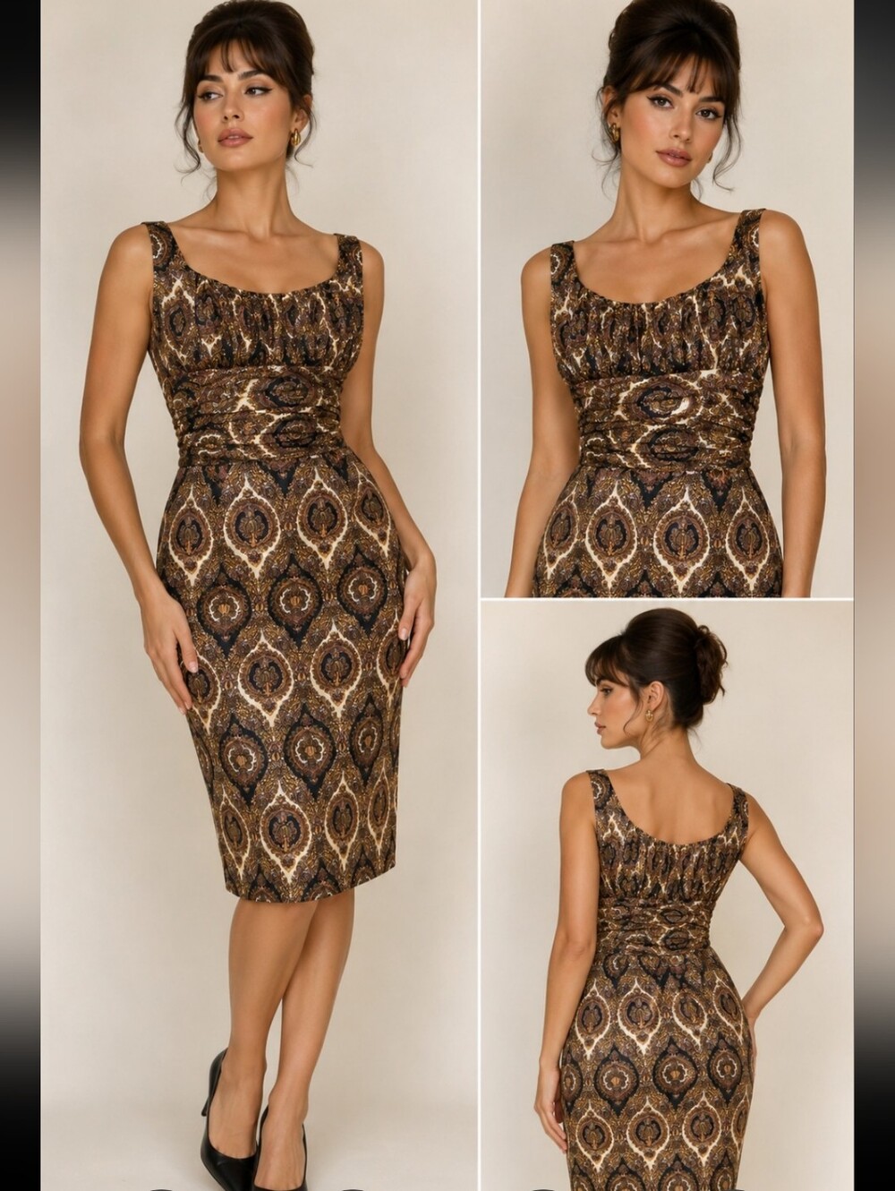 Vintage Evelyn Alden Original 1950s Paisley Sheath Wiggle Dress Ruched Waist